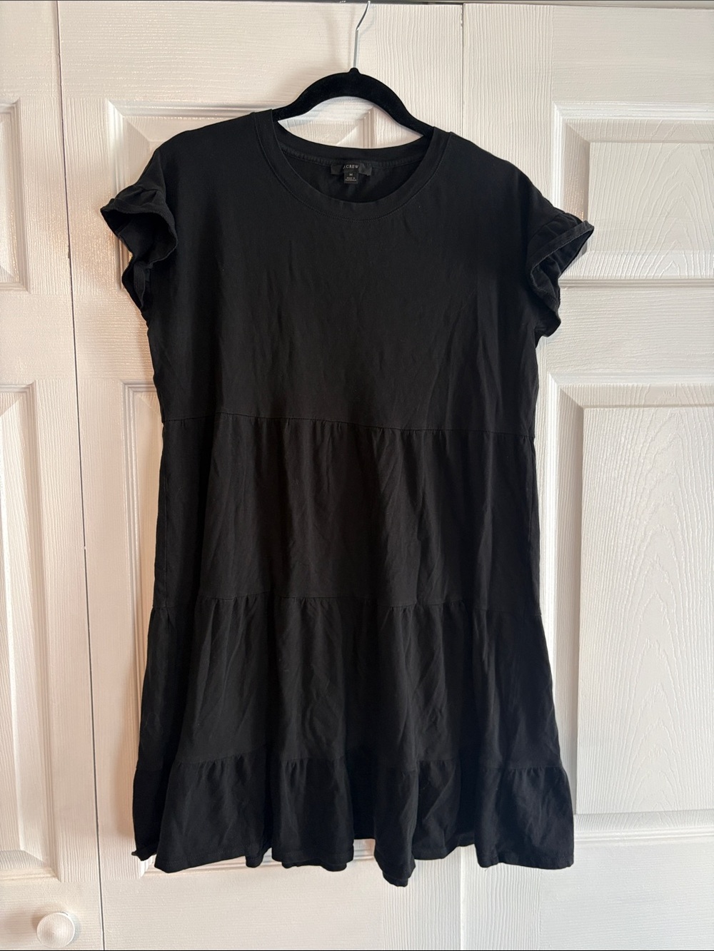 J.Crew Tuered Dress in Broken Jersey Black Size Medium